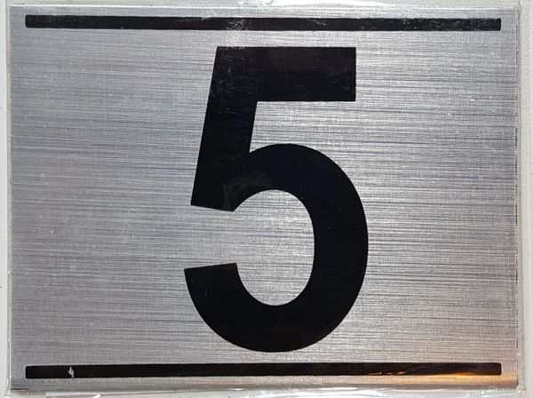 z- APARTMENT NUMBER SIGN - 5 -BRUSHED ALUMINUM (ALUMINUM SIGNS 2.25X3)