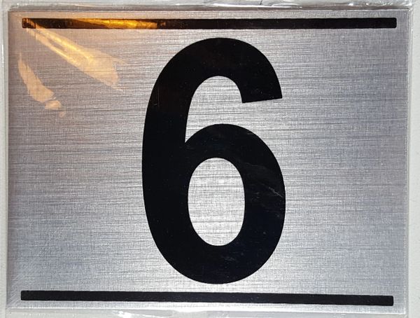 z- APARTMENT NUMBER SIGN - 6 -BRUSHED ALUMINUM (ALUMINUM SIGNS 2.25X3)