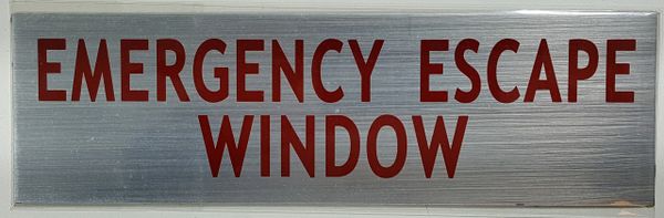 EMERGENCY ESCAPE WINDOW SIGN- BLACK BACKGROUND (ALUMINUM SIGNS 3X10)