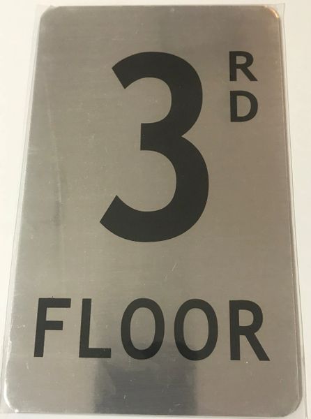 FLOOR NUMBER SIGN - 3RD FLOOR SIGN- BRUSHED ALUMINUM (ALUMINUM SIGNS 8X5)- The Mont Argent Line