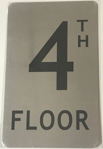 FLOOR NUMBER SIGN- 4TH FLOOR SIGN- BRUSHED ALUMINUM (ALUMINUM SIGNS 8X5)- The Mont Argent Line