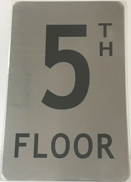 FLOOR NUMBER FIVE (5) SIGN - 5TH FLOOR SIGN- BRUSHED ALUMINUM (ALUMINUM SIGNS 8X5)- The Mont Argent Line