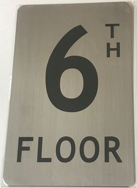 FLOOR NUMBER SIGN - 6TH FLOOR SIGN- BRUSHED ALUMINUM (ALUMINUM SIGNS 8X5)- The Mont Argent Line