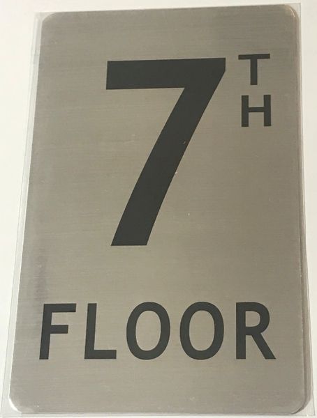 FLOOR NUMBER SIGN - 7TH FLOOR SIGN- BRUSHED ALUMINUM (ALUMINUM SIGNS 8X5)- The Mont Argent Line