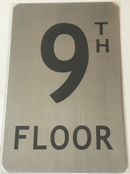 FLOOR NUMBER SIGN - 9TH FLOOR SIGN- BRUSHED ALUMINUM (ALUMINUM SIGNS 8X5)- The Mont Argent Line