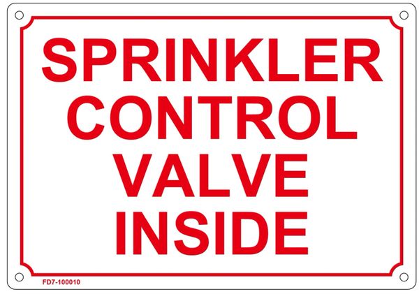 SPRINKLER CONTROL VALVE INSIDE SIGN (ALUMINUM SIGN SIZED 7X10)