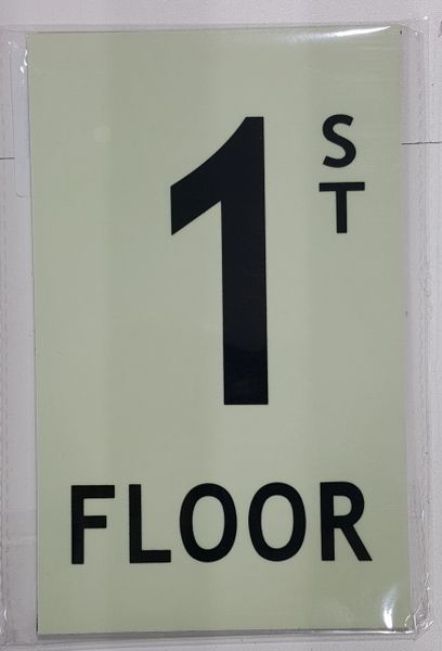 FLOOR NUMBER SIGN - 1ST FLOOR SIGN - PHOTOLUMINESCENT GLOW IN THE DARK SIGN (PHOTOLUMINESCENT ALUMINUM SIGNS 8X5)