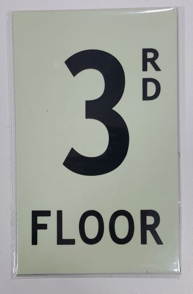 FLOOR NUMBER SIGN - 3RD FLOOR SIGN - PHOTOLUMINESCENT GLOW IN THE DARK SIGN (PHOTOLUMINESCENT ALUMINUM SIGNS 8X5)