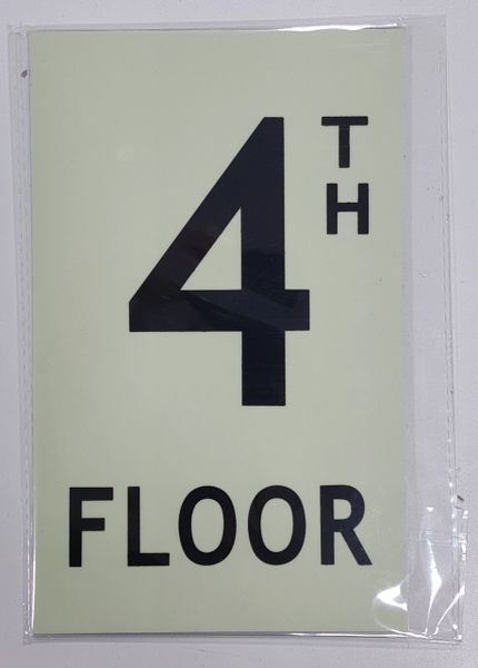 FLOOR NUMBER SIGN - 4TH FLOOR SIGN - PHOTOLUMINESCENT GLOW IN THE DARK SIGN (PHOTOLUMINESCENT ALUMINUM SIGNS 8X5)
