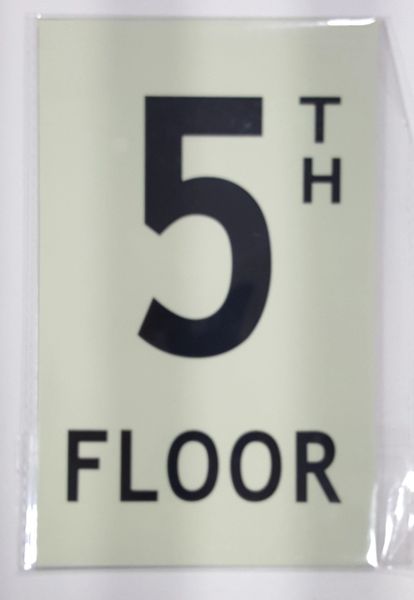 FLOOR NUMBER SIGN - 5TH FLOOR SIGN - PHOTOLUMINESCENT GLOW IN THE DARK SIGN (PHOTOLUMINESCENT ALUMINUM SIGNS 8X5)