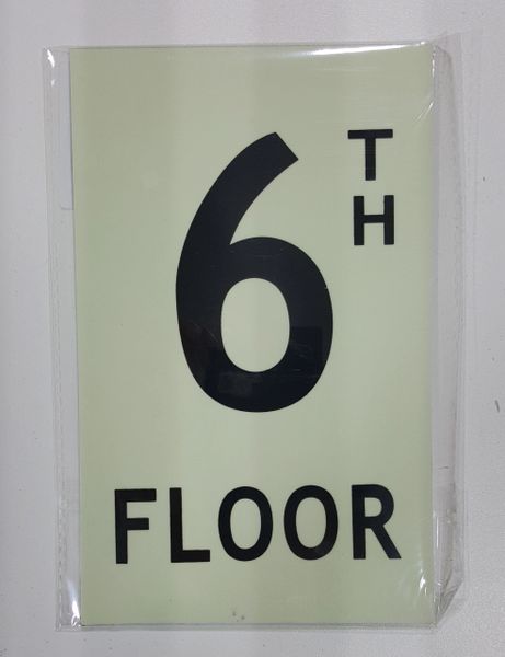 FLOOR NUMBER SIGN - 6TH FLOOR SIGN - PHOTOLUMINESCENT GLOW IN THE DARK SIGN (PHOTOLUMINESCENT ALUMINUM SIGNS 8X5)