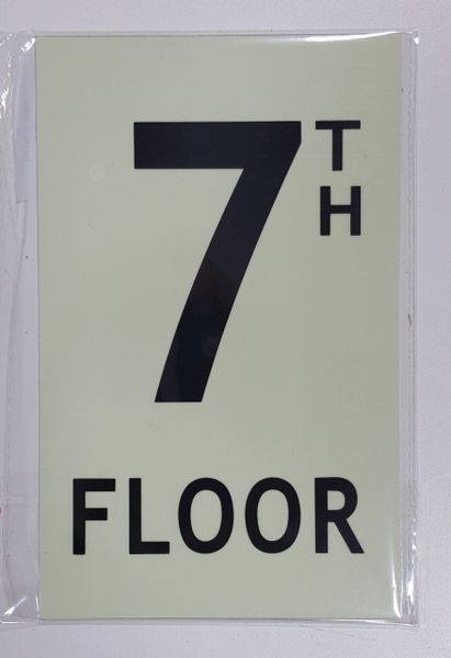 FLOOR NUMBER SIGN - 7TH FLOOR SIGN - PHOTOLUMINESCENT GLOW IN THE DARK SIGN (PHOTOLUMINESCENT ALUMINUM SIGNS 8X5)