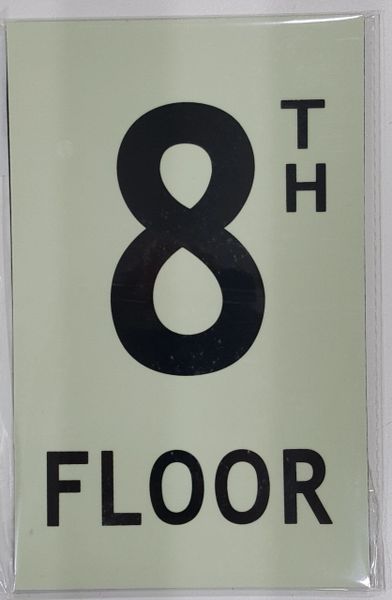 FLOOR NUMBER SIGN - 8TH FLOOR SIGN - PHOTOLUMINESCENT GLOW IN THE DARK SIGN (PHOTOLUMINESCENT ALUMINUM SIGNS 8X5)