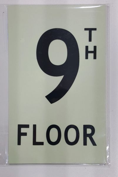 FLOOR NUMBER SIGN - 9TH FLOOR SIGN - PHOTOLUMINESCENT GLOW IN THE DARK SIGN (PHOTOLUMINESCENT ALUMINUM SIGNS 8X5)