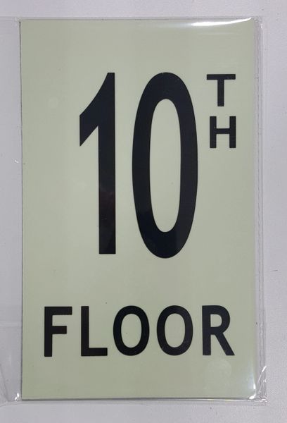 FLOOR NUMBER SIGN - 10TH FLOOR SIGN - PHOTOLUMINESCENT GLOW IN THE DARK SIGN (PHOTOLUMINESCENT ALUMINUM SIGNS 8X5)