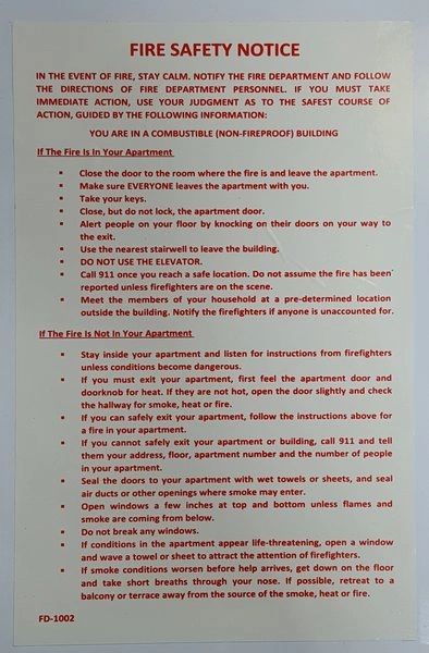 DOOR FIRE SAFETY NOTICE - NON FIREPROOF BUILDING (Sticker 8x5.5)