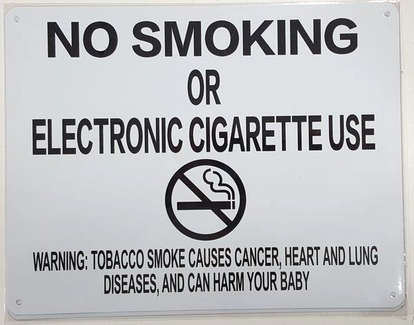 NYC Smoke free Act Sign "No Smoking or Electric cigarette Use" - With Warning ( 8.5x11, White)