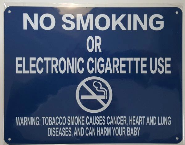 NYC Smoke free Act Sign "No Smoking or Electric cigarette Use" - WITH WARNING( 8.5x11, BLUE)