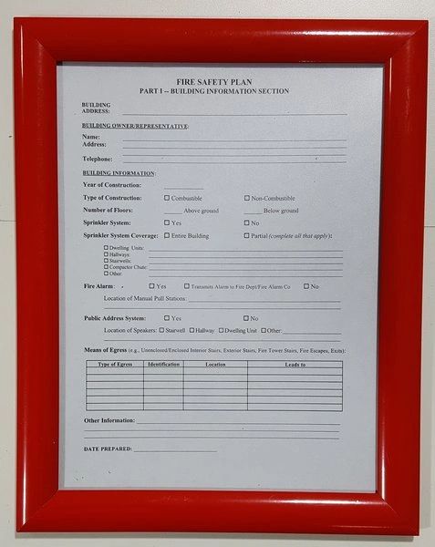 FIRE SAFETY PLAN FRAME - RED (STANDARD - ALUMINUM 8.5x11 ) (SAFETY- PLAN FRAMES 8.5X11)