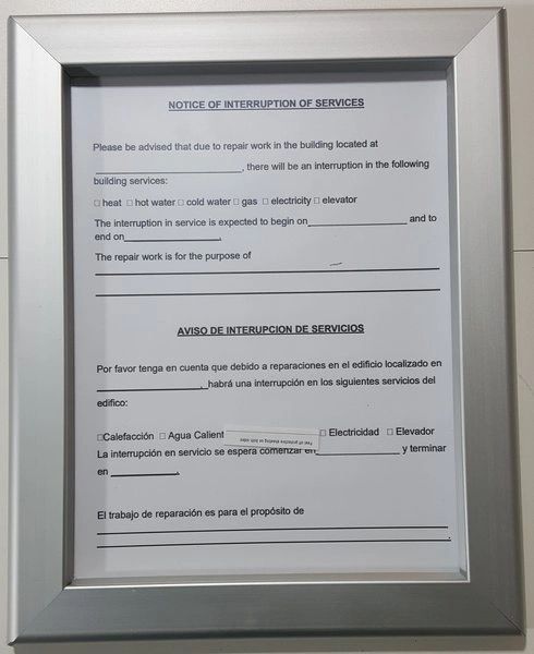 Notice of Interruption of Services Frame 8.5x11 (Heavy duty