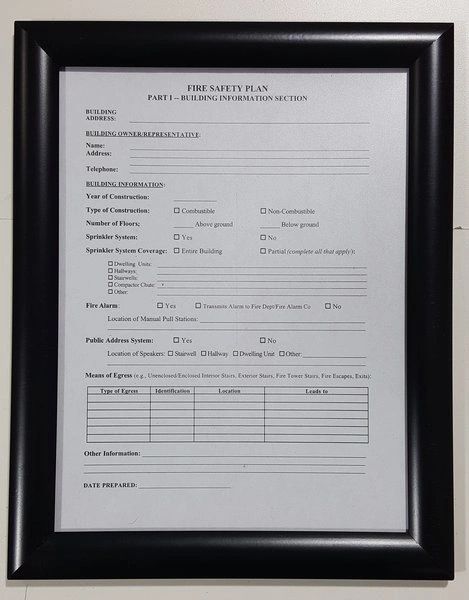 FIRE SAFETY PLAN FRAME - BLACK (STANDARD - ALUMINUM 8.5 x 11) (SAFETY- PLAN FRAMES 8.5X11)