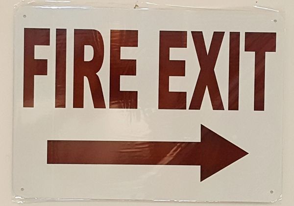FIRE EXIT RIGHT SIGN- WHITE BACKGROUND (ALUMINUM SIGNS 10X14)