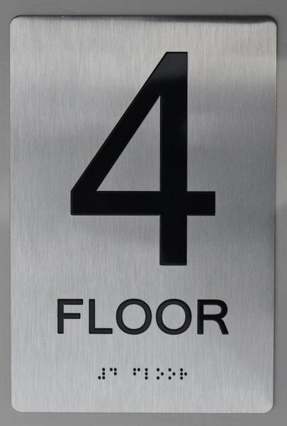 NYC HPD FLOOR NUMBER FOUR (4) SIGN (BRUSHED ALUMINUM, 5.75''X4 ...