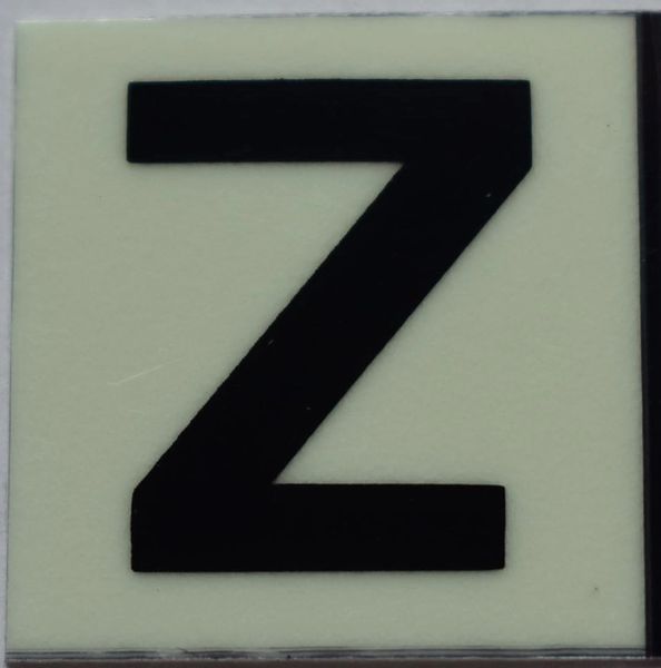 PHOTOLUMINESCENT DOOR NUMBER Z SIGN (GLOW IN THE DARK HIGH INTENSITY SELF STICKING PVC HEAVY DUTY STICKER SIGN AND APT # MARKING 1X1)