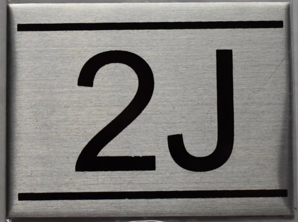 z- APARTMENT NUMBER SIGN - 2J -BRUSHED ALUMINUM (ALUMINUM SIGNS 2.25X3)