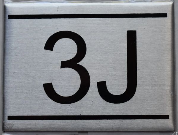 z- APARTMENT NUMBER SIGN - 3J -BRUSHED ALUMINUM (ALUMINUM SIGNS 2.25X3)