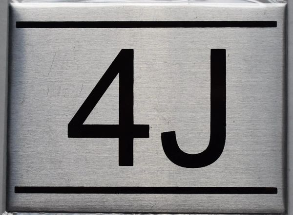 z- APARTMENT NUMBER SIGN - 4J -BRUSHED ALUMINUM (ALUMINUM SIGNS 2.25X3)