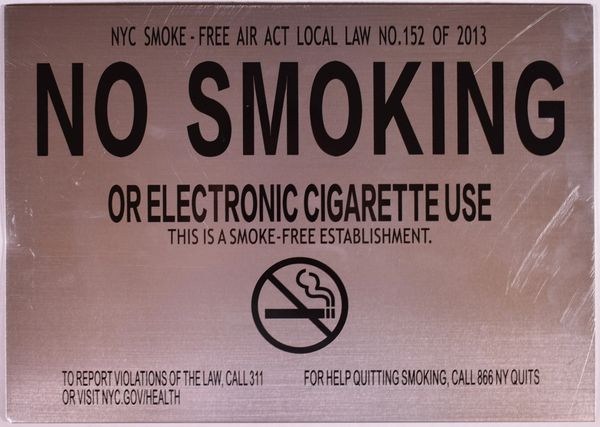 NO SMOKING OR ELECTRONIC CIGARETTE USE SIGN (ALUMINUM SIGNS 8.5X9)