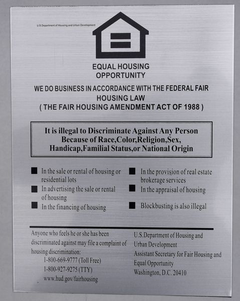 EQUAL HOUSING OPPORTUNITY SIGN – BRUSHED ALUMINUM (ALUMINUM SIGNS 11X8.5)