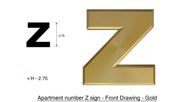 ILBOX LETTER Z SIGN - LETTER SIGN Z- GOLD (HIGH QUALITY PLASTIC DOOR SIGNS 0.25 THICK)