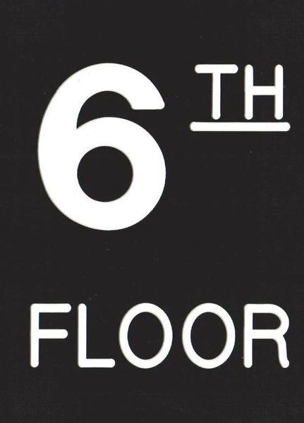 Floor number Six (6) sign Engraved Plastic (FLOOR SIGNS 4.5X6)