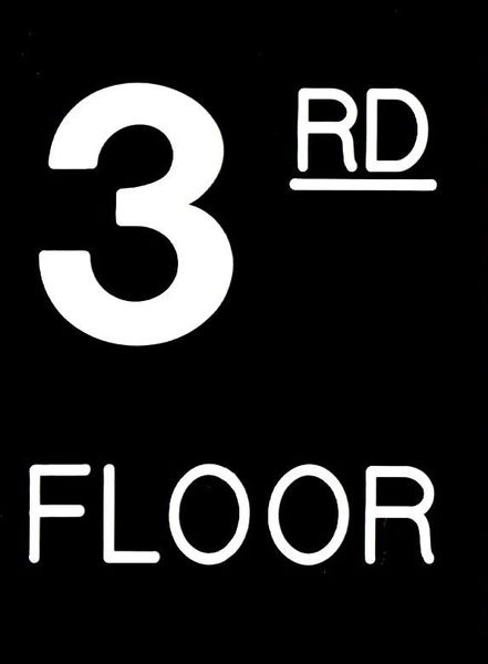 Floor number Three (3) sign Engraved Plastic (FLOOR SIGNS 4.5X6)