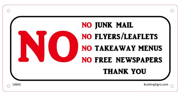 No Junk Mail SIGN (Aluminium)