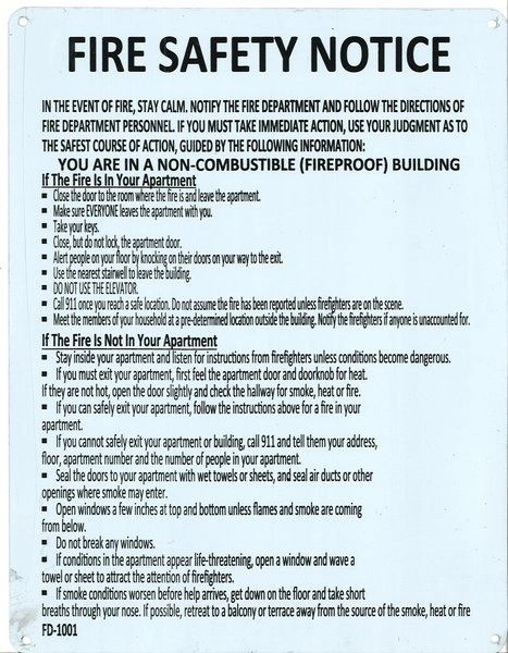 Fire Department Notice - Fire Safety Notice: Non Combustible Building SIGN