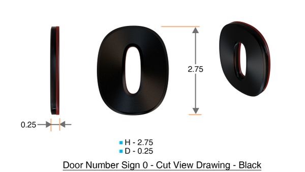 z- APARTMENT, DOOR AND MAILBOX NUMBER ZERO SIGN - 0 SIGN- BLACK (HIGH QUALITY PLASTIC DOOR SIGNS 0.25 THICK)