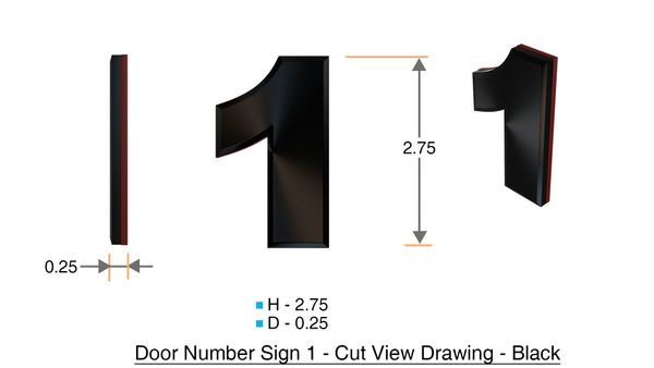 z- APARTMENT, DOOR AND MAILBOX NUMBER ONE SIGN - 1 SIGN- BLACK (HIGH QUALITY PLASTIC DOOR SIGNS 0.25 THICK)