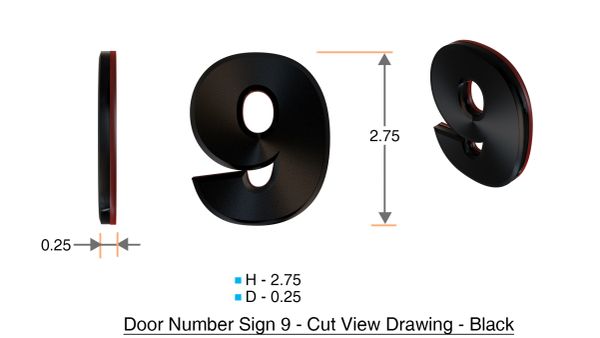 z- APARTMENT, DOOR AND MAILBOX NUMBER NINE SIGN - 9 SIGN- BLACK (HIGH QUALITY PLASTIC DOOR SIGNS 0.25 THICK)