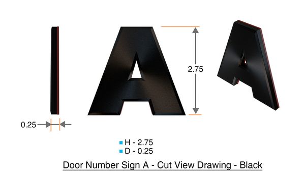 z- APARTMENT, DOOR AND MAILBOX LETTER A SIGN - LETTER SIGN A- BLACK (HIGH QUALITY PLASTIC DOOR SIGNS 0.25 THICK)