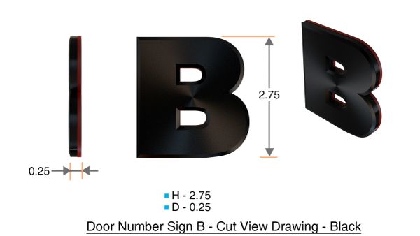 z- APARTMENT, DOOR AND MAILBOX LETTER B SIGN - LETTER SIGN B- BLACK (HIGH QUALITY PLASTIC DOOR SIGNS 0.25 THICK)