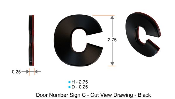 z- APARTMENT, DOOR AND MAILBOX LETTER C SIGN - LETTER SIGN C- BLACK (HIGH QUALITY PLASTIC DOOR SIGNS 0.25 THICK)