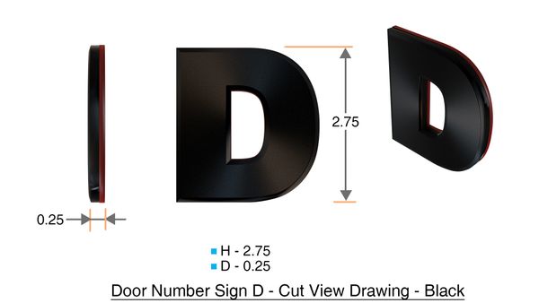 z- APARTMENT, DOOR AND MAILBOX LETTER D SIGN - LETTER SIGN D- BLACK (HIGH QUALITY PLASTIC DOOR SIGNS 0.25 THICK)