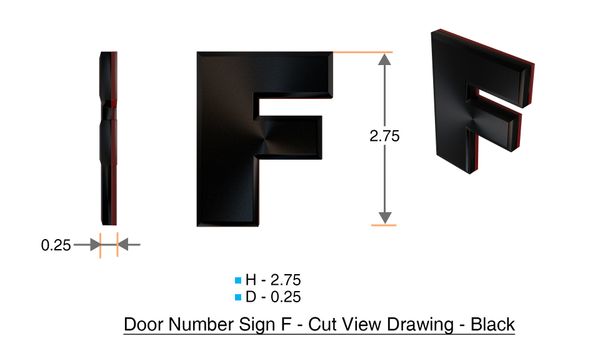 z- APARTMENT, DOOR AND MAILBOX LETTER F SIGN - LETTER SIGN F- BLACK (HIGH QUALITY PLASTIC DOOR SIGNS 0.25 THICK)