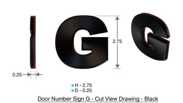 z- APARTMENT, DOOR AND MAILBOX LETTER G SIGN - LETTER SIGN G- BLACK (HIGH QUALITY PLASTIC DOOR SIGNS 0.25 THICK)