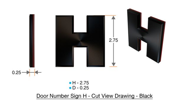 z- APARTMENT, DOOR AND MAILBOX LETTER H SIGN - LETTER SIGN H- BLACK (HIGH QUALITY PLASTIC DOOR SIGNS 0.25 THICK)