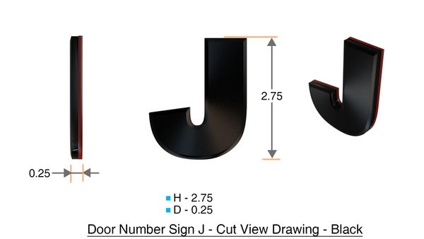 z- APARTMENT, DOOR AND MAILBOX LETTER J SIGN - LETTER SIGN J- BLACK (HIGH QUALITY PLASTIC DOOR SIGNS 0.25 THICK)