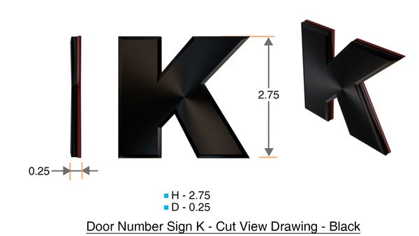 z- APARTMENT, DOOR AND MAILBOX LETTER K SIGN - LETTER SIGN K- BLACK (HIGH QUALITY PLASTIC DOOR SIGNS 0.25 THICK)